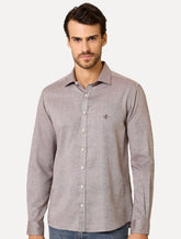 Camisa Dudalina Masculina Slim Fit Superfine Cotton Marrom Médio Mescla