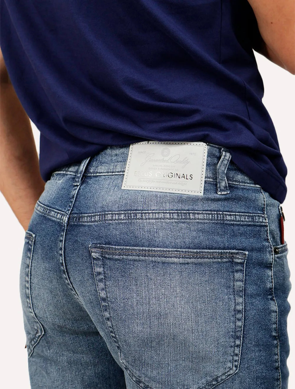 Bermuda Ellus Jeans Masculina Dark Indigo Elastic Long Médio
