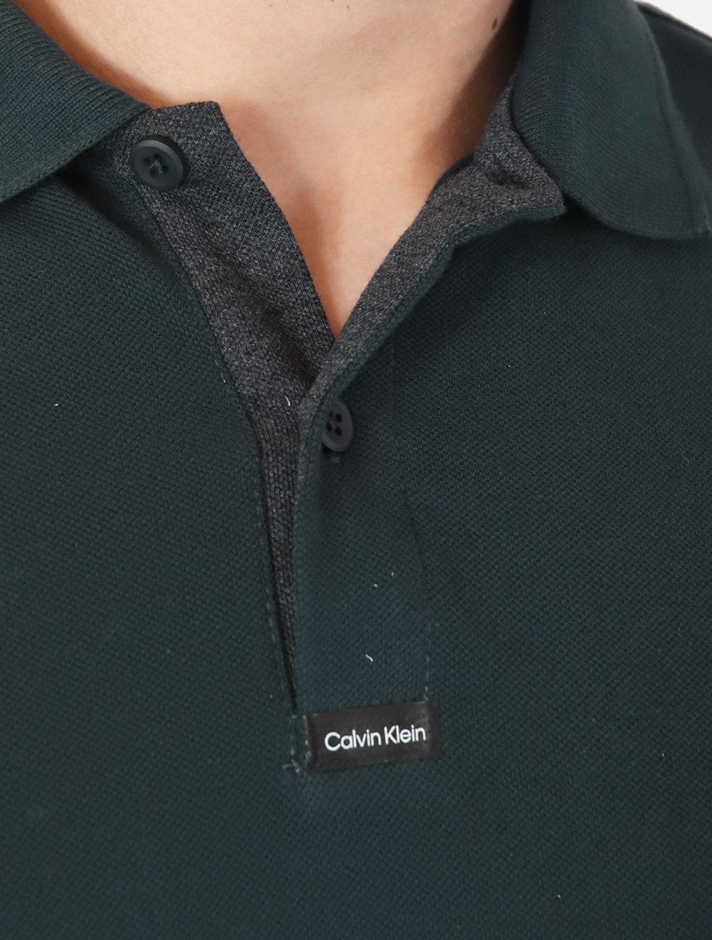 Polo Calvin Klein Masculina Piquet Slim Center Rubber Premium Azul Petróleo