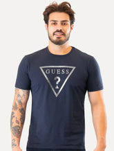 Camiseta Guess Masculina Foil Logo Print Azul Marinho