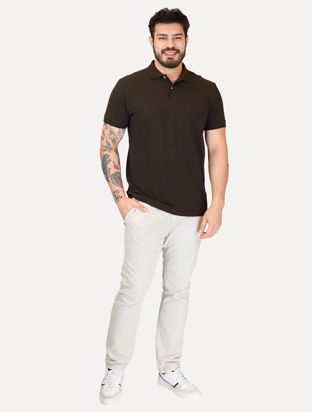 Polo Aramis Masculina Piquet Basic Mono Marrom Mescla