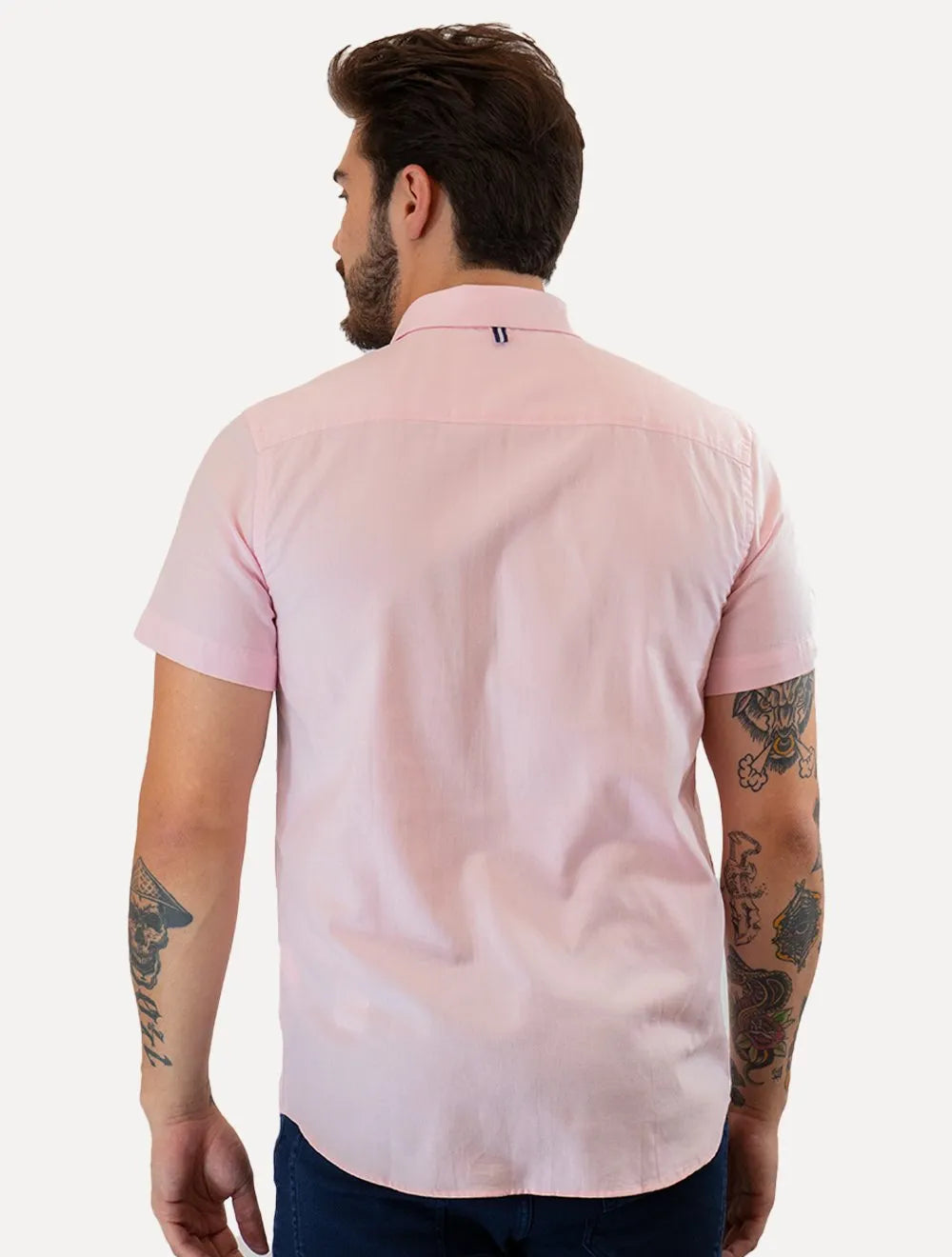 Camisa Original Penguin Masculina Manga Curta Regular Oxford Rosa Claro Mescla