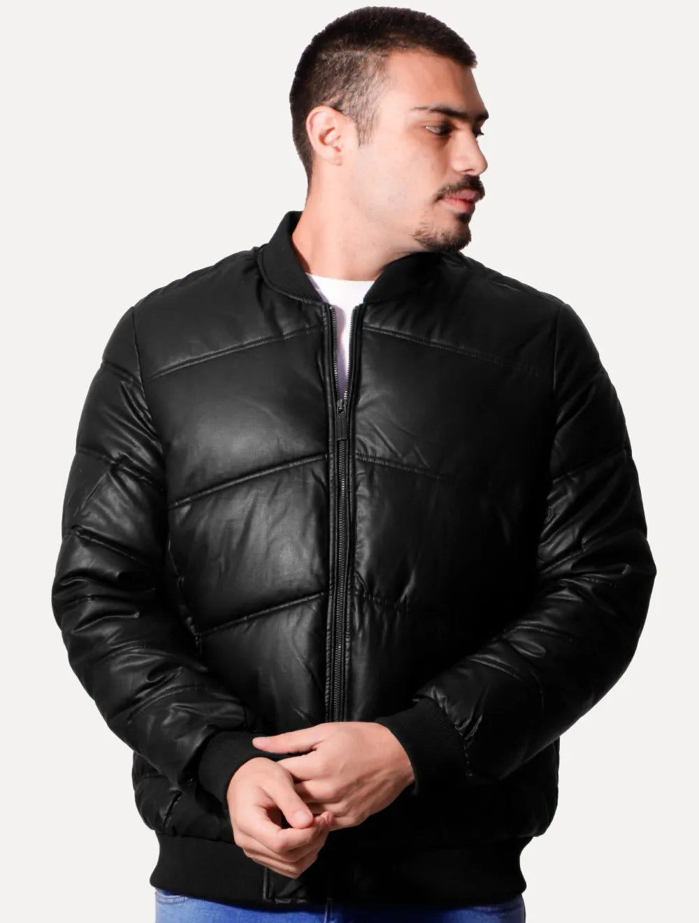 Jaqueta Victory Eagle Masculina PU Leather Bomber Preta