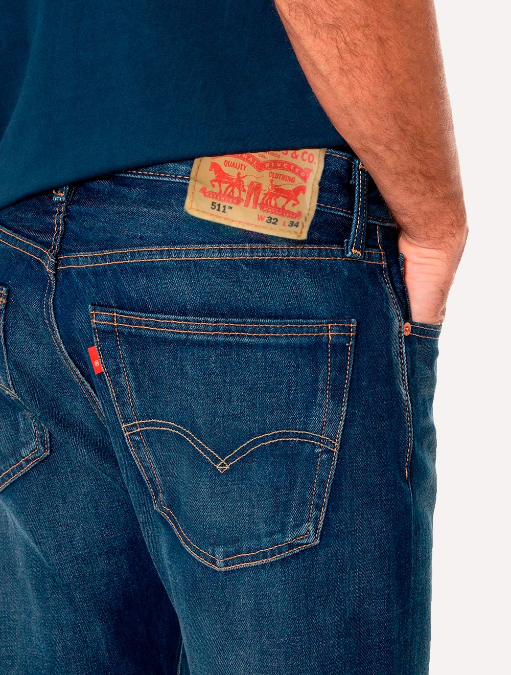 Calça Levis Jeans Masculina 511 Slim Stretch Greenish Azul Escuro