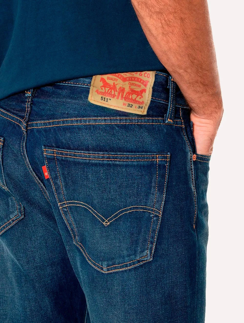 Calça Levis Jeans Masculina 511 Slim Stretch Greenish Azul Escuro