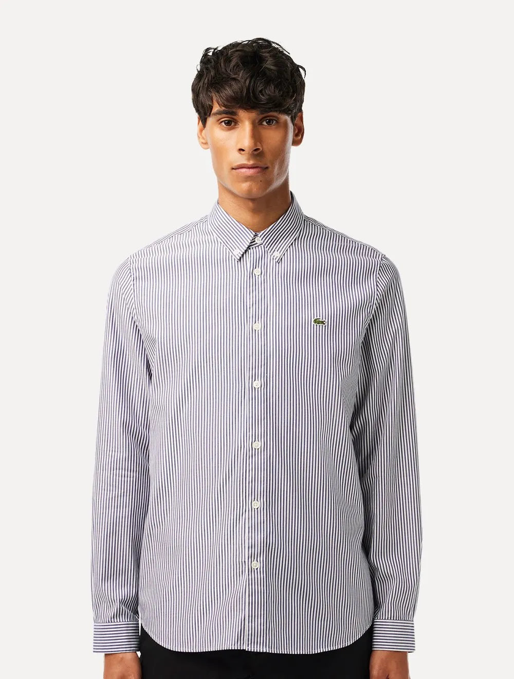 Camisa Lacoste Masculina Regular Stripes Blanc Marine Branca
