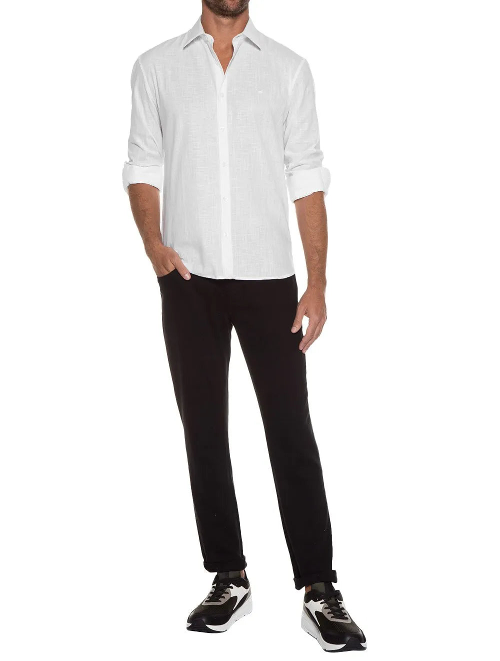 Camisa Ellus Masculina Regular Linen Like Classic Italian Branca