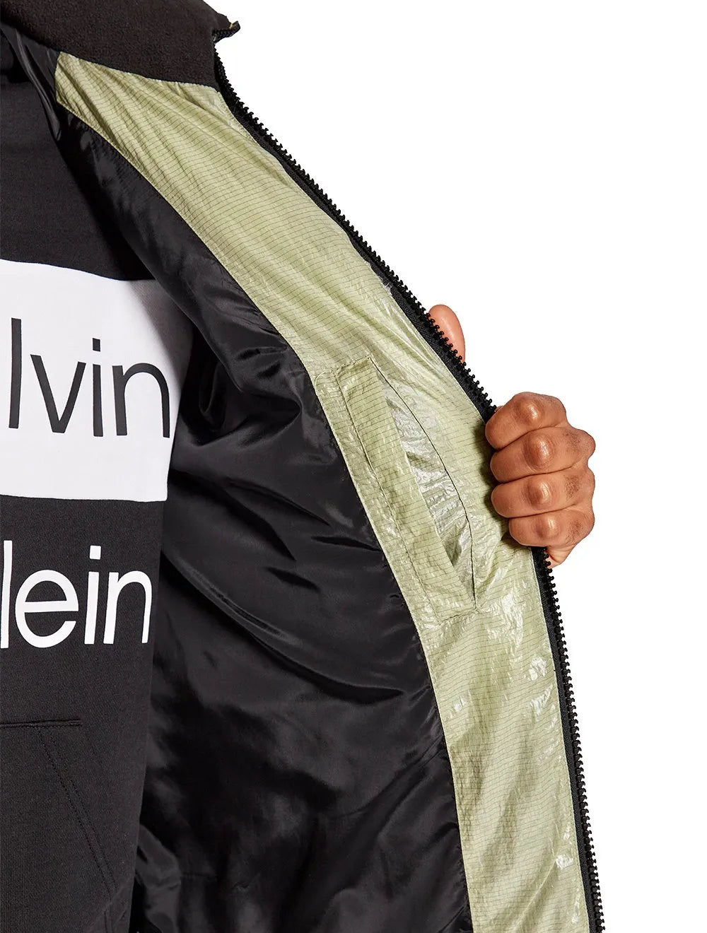 Jaqueta Calvin Klein Jeans Masculina Nylon Colorblock Logo Preta/ Branca/ Areia