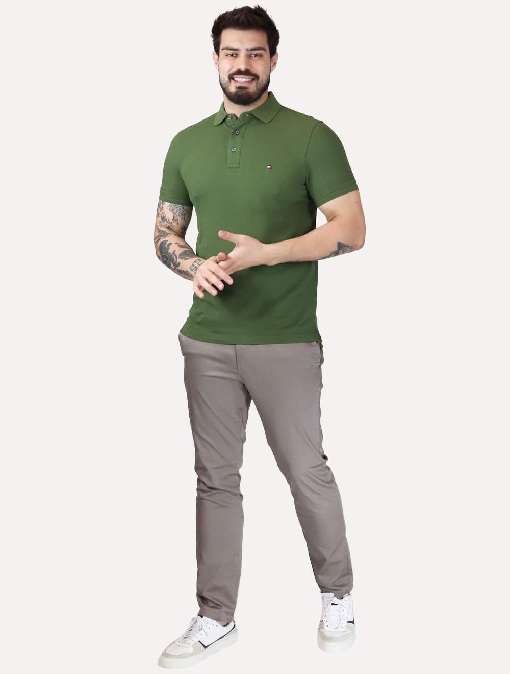 Polo Tommy Hilfiger Masculina Slim Piquet 1985 Verde Escuro