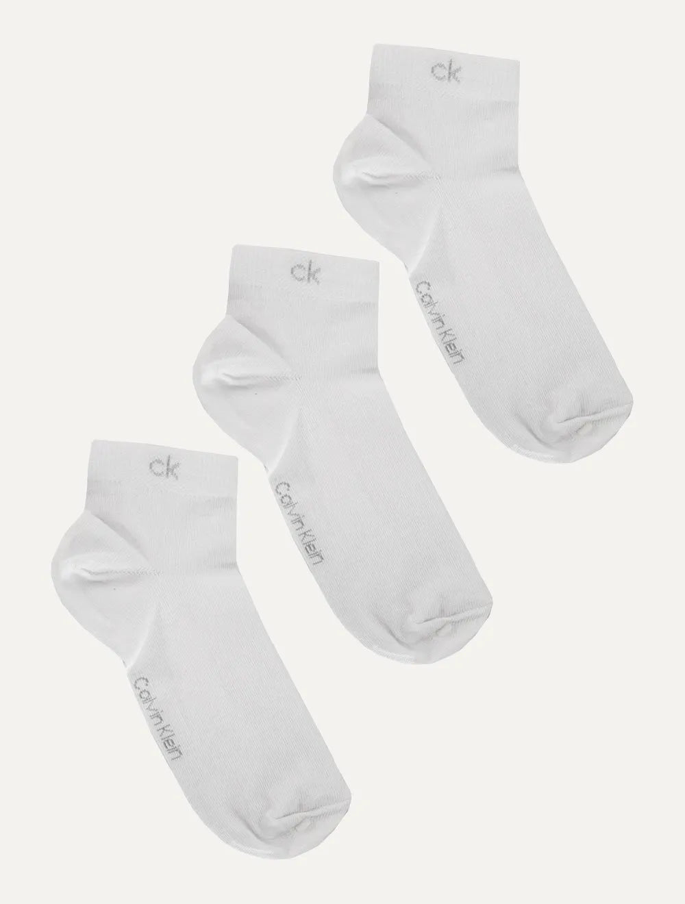 Meia Calvin Klein Cano Curto CK Branca Kit 3 Pares