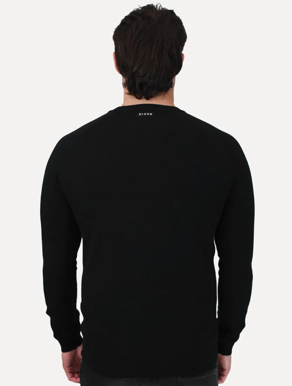 Suéter Dixen Masculina Tricot Manga Longa Raglan Gola Careca Preta