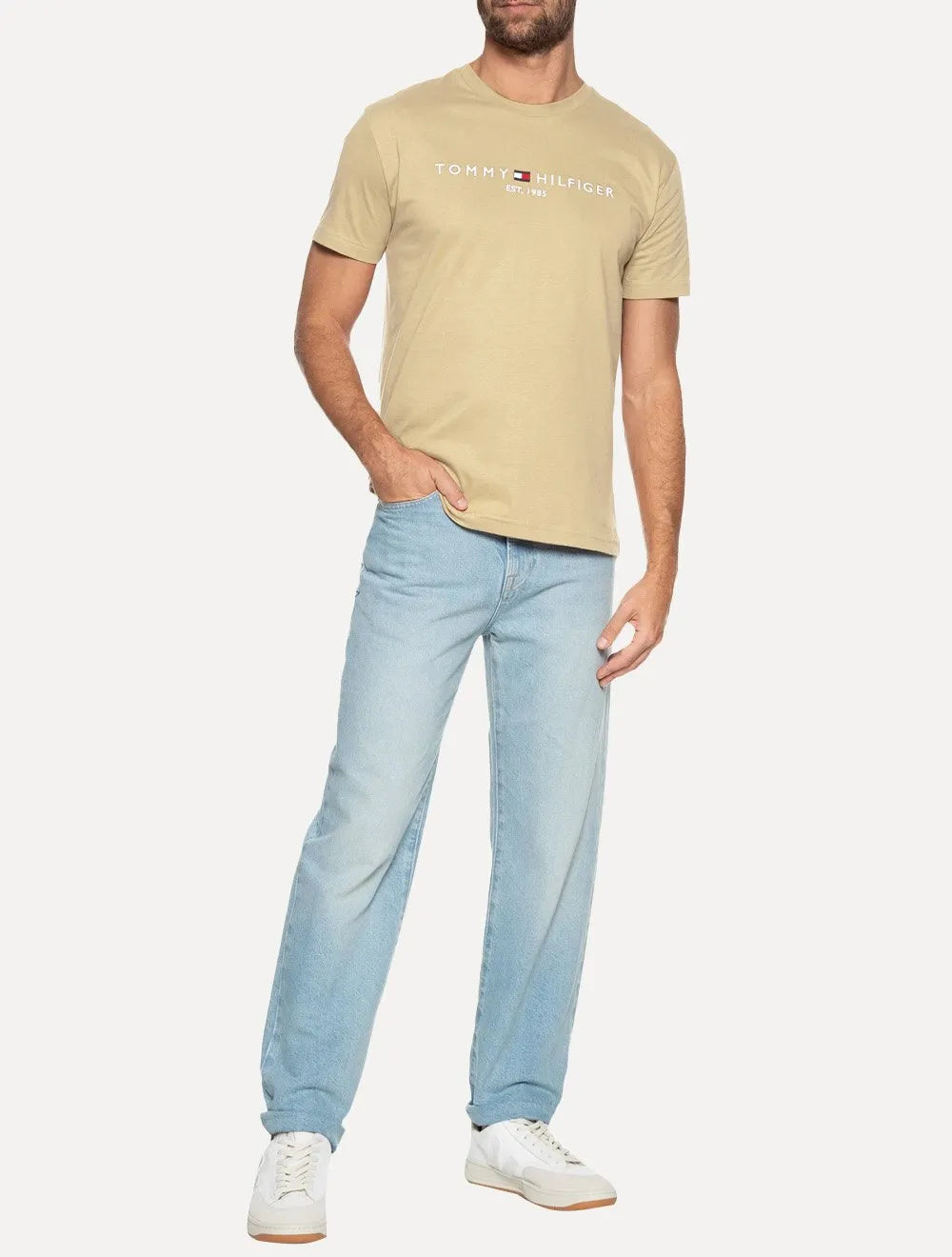Camiseta Tommy Hilfiger Masculina Light Core Logo Tee Cáqui Médio
