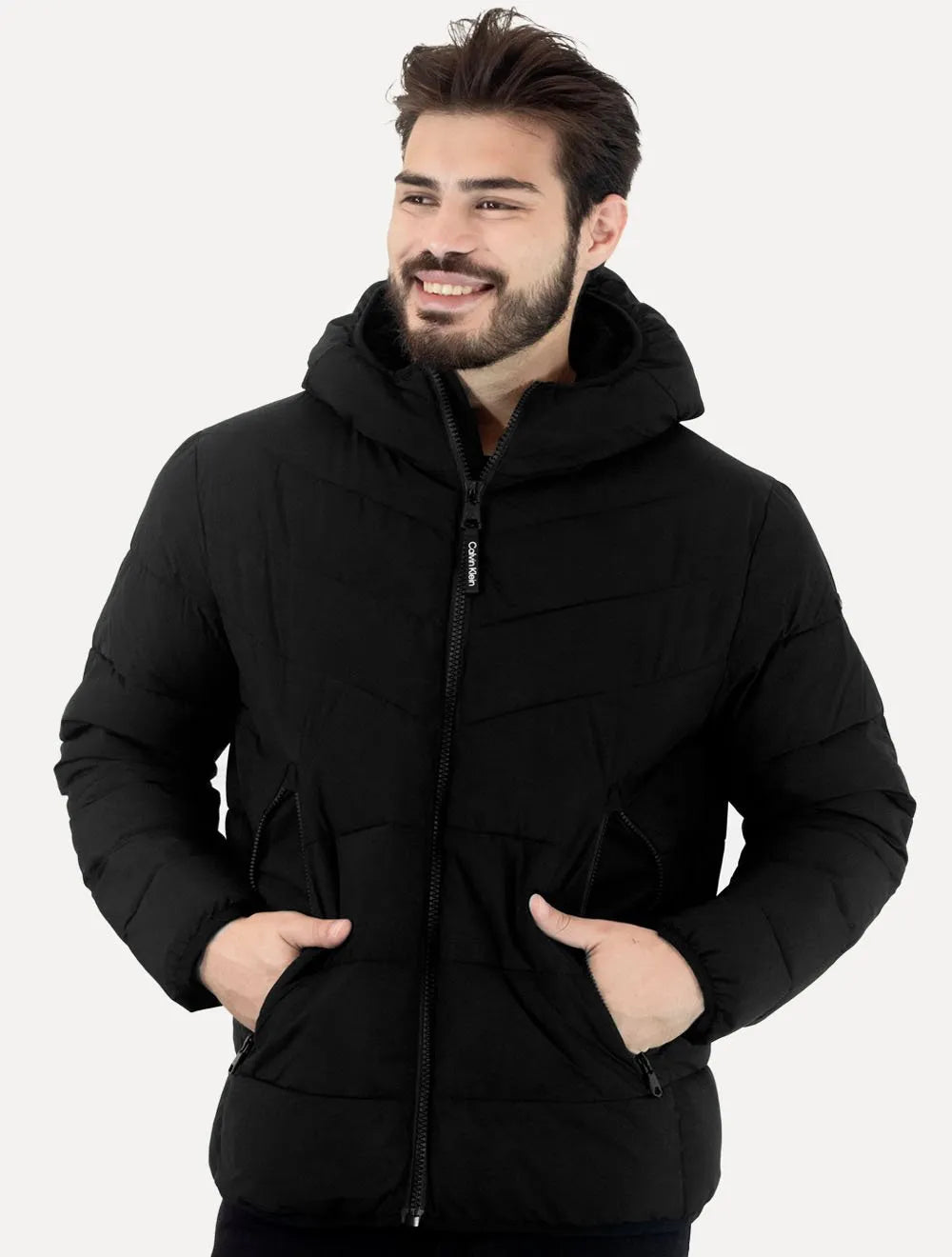 Jaqueta Calvin Klein Masculina Hoodie Matelassê Ziper Preta