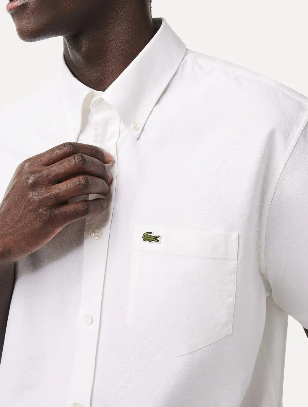 Camisa Lacoste Masculina Manga Curta Regular Oxford Pocket Branca