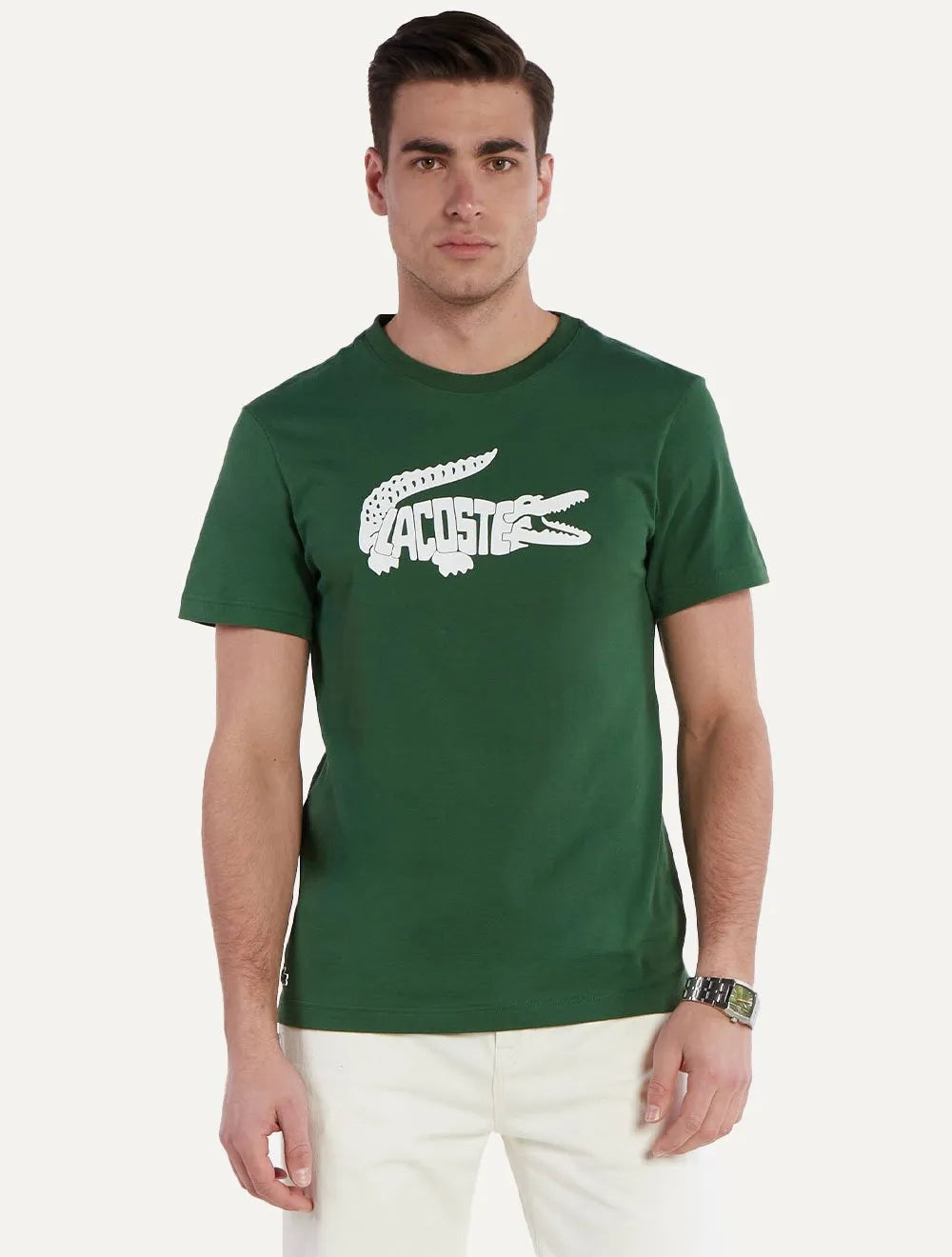 Camiseta Lacoste Masculina Regular Sport Dry Print Logo Verde Escuro