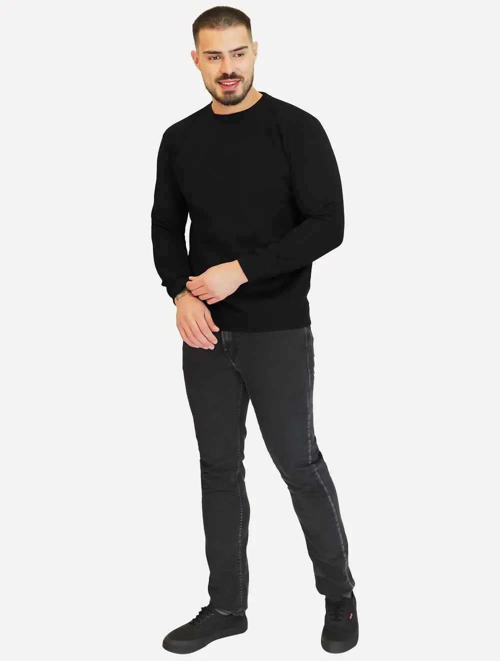 Moletom Masculino Crewneck Liso Preto
