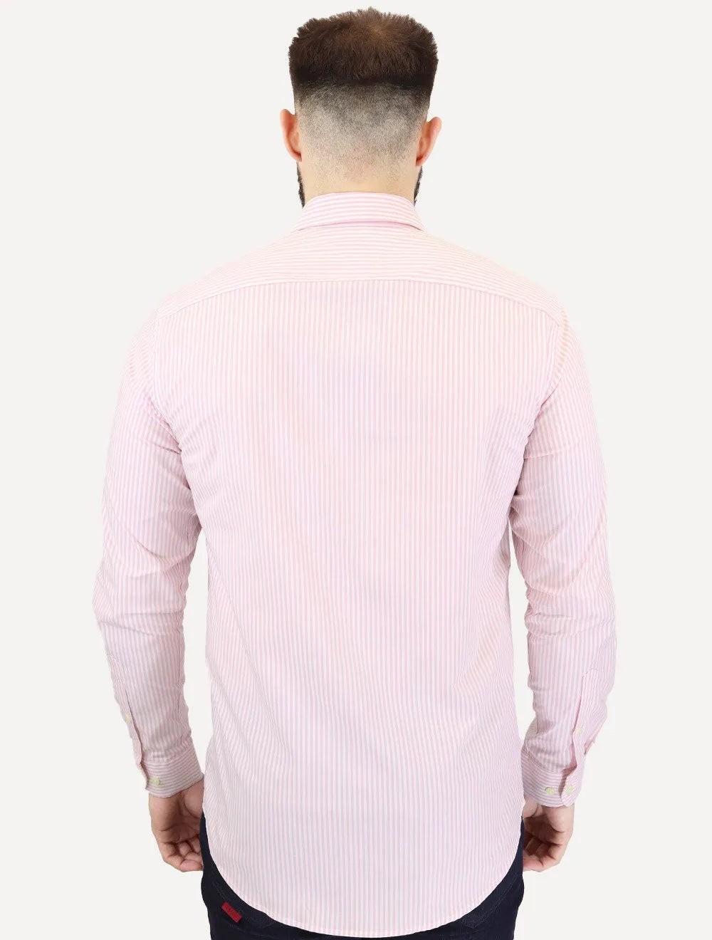 Camisa Tommy Hilfiger Masculina Regular Striped Poplin Rosa Médio