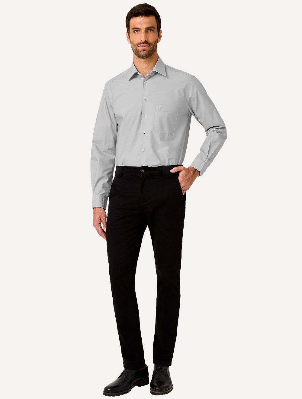 Camisa Dudalina Masculina Comfort Tricoline Lisa Cinza Claro