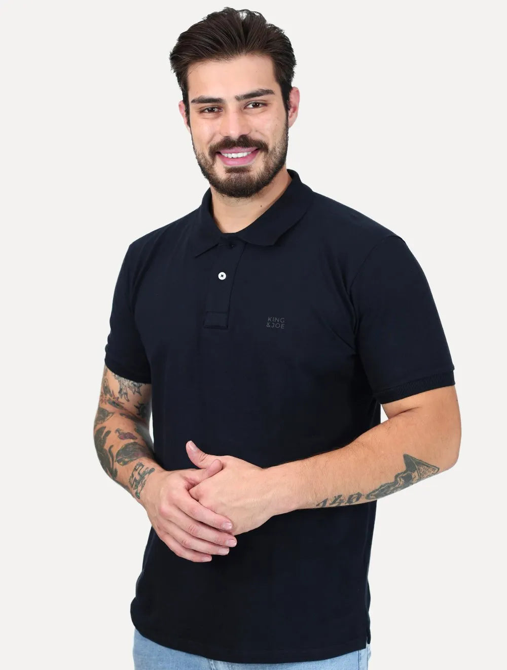 Polo King & Joe Masculina Piquet Logotipo Preta