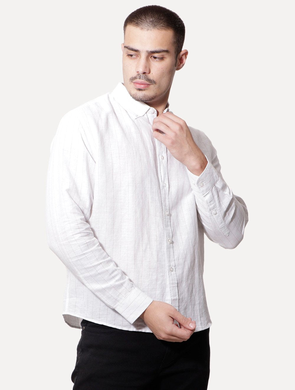 Camisa Ellus Masculina Linen Stripe Mark Classic Branca