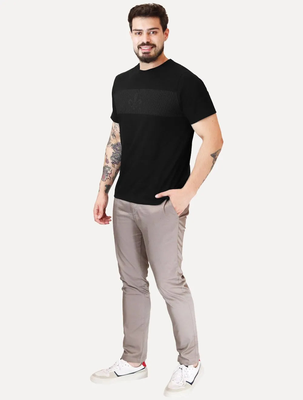Camiseta Dudalina Masculina Regular Silk Grey Threads Preta