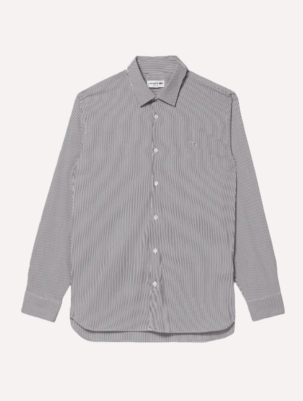 Camisa Lacoste Masculina Slim Fit Popeline Stretch Striped Preta