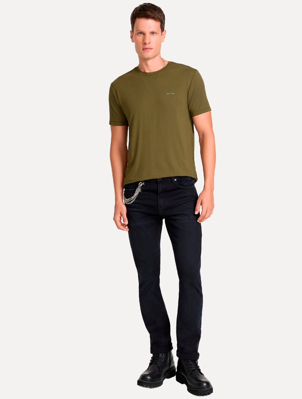 Camiseta John John Masculina Slim Fit Viscose Rubber Verde Militar