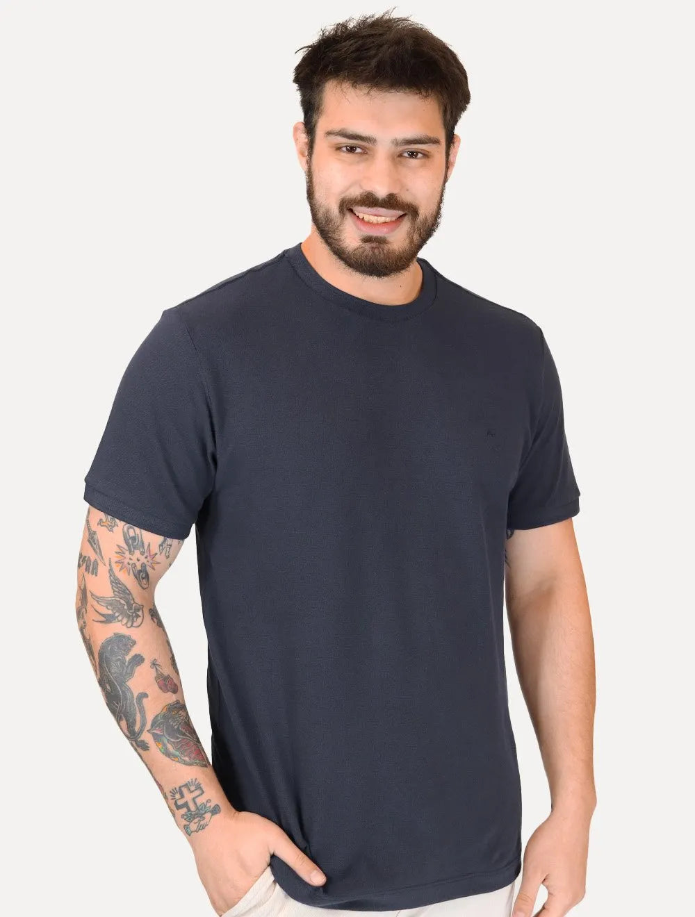 Camiseta Aramis Masculina Piquet Gola Retilinea Textura Azul Marinho