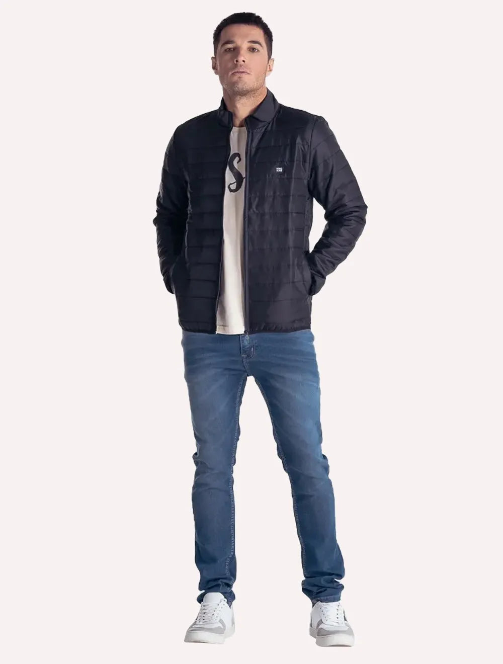 Jaqueta King & Joe Masculina Nylon Puffer Gola Preta
