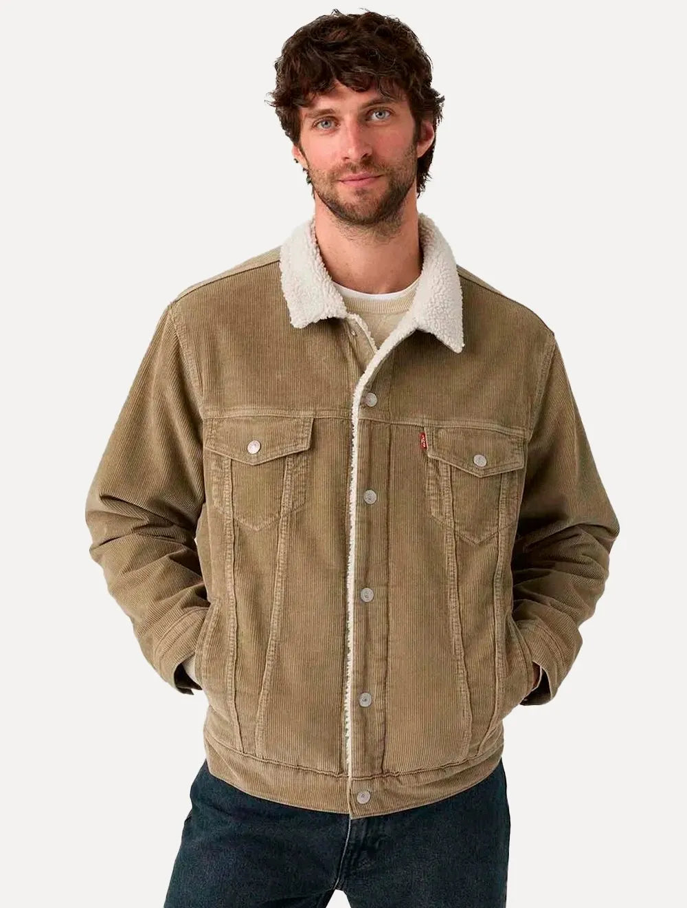 Jaqueta Levis Jeans Masculina Trucker Relaxed Sherpa Cáqui