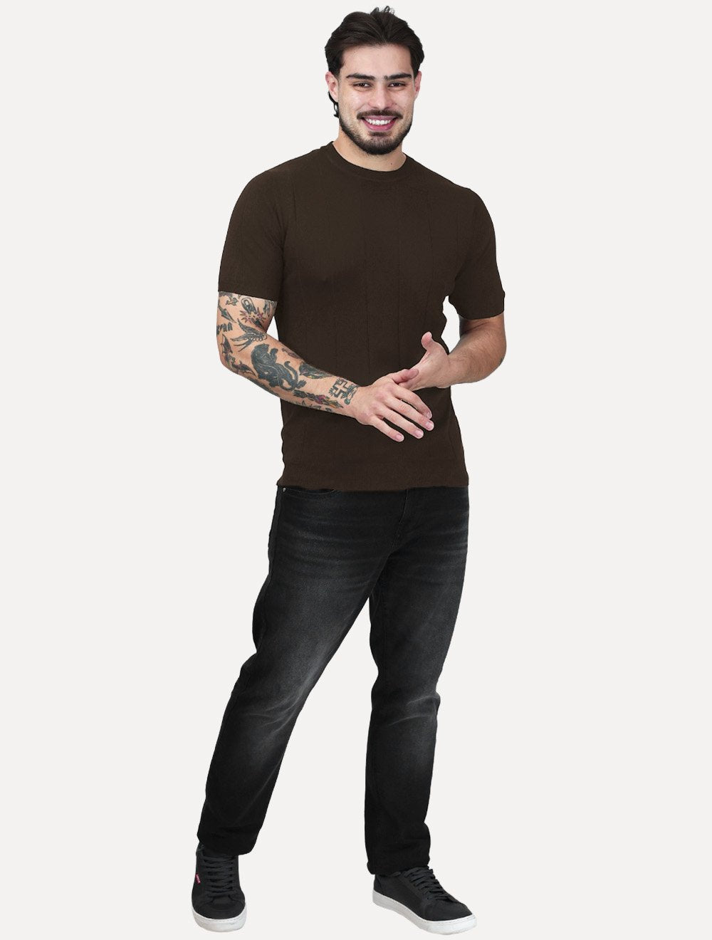 Camiseta Dixen Masculina Tricot Manga Curta Gola Careca Marrom
