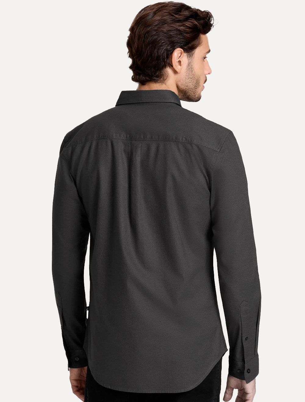 Camisa John John Masculina Slim Oxford Dark Logo Cinza Escuro