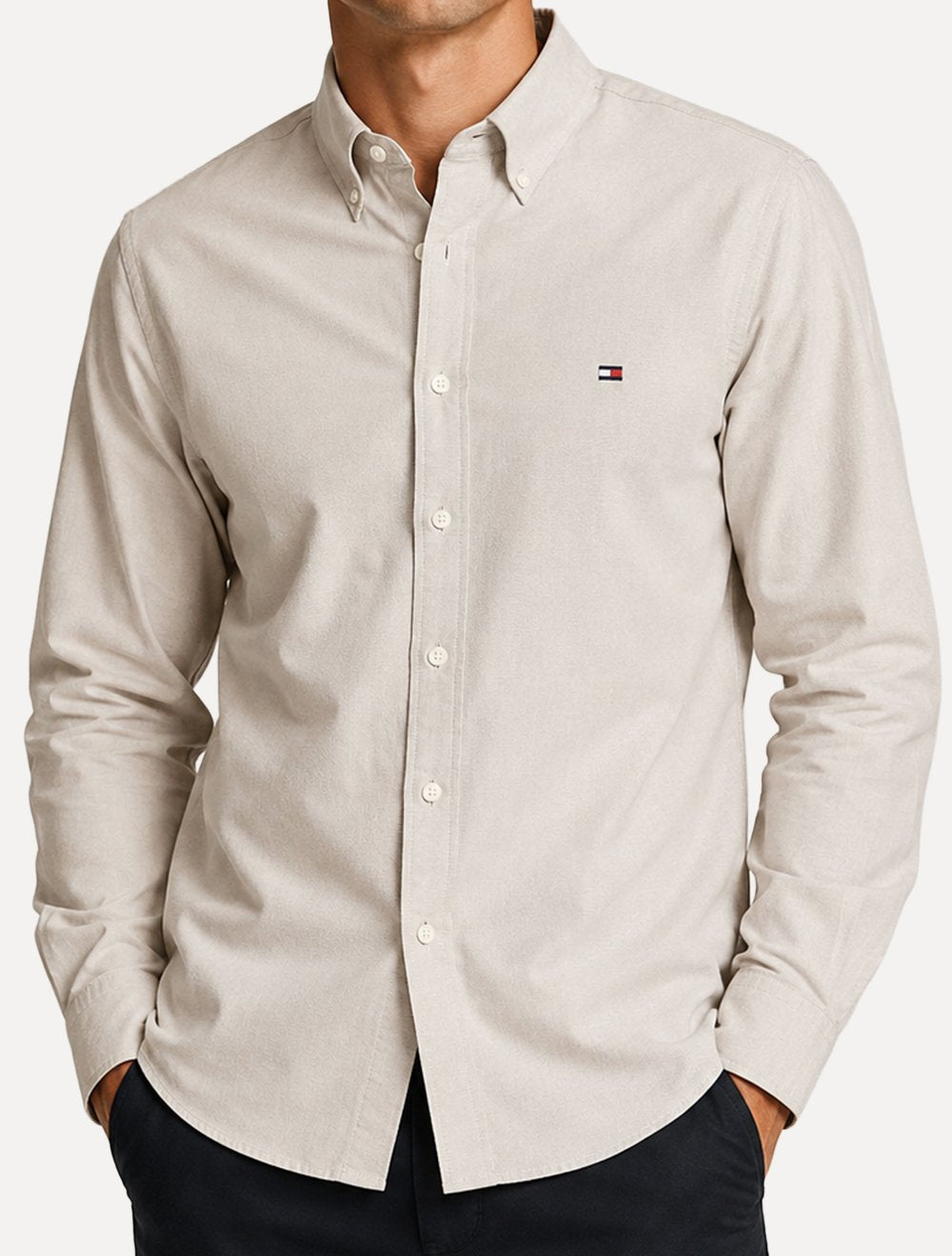Camisa Tommy Hilfiger Masculina Regular Core Oxford Cáqui
