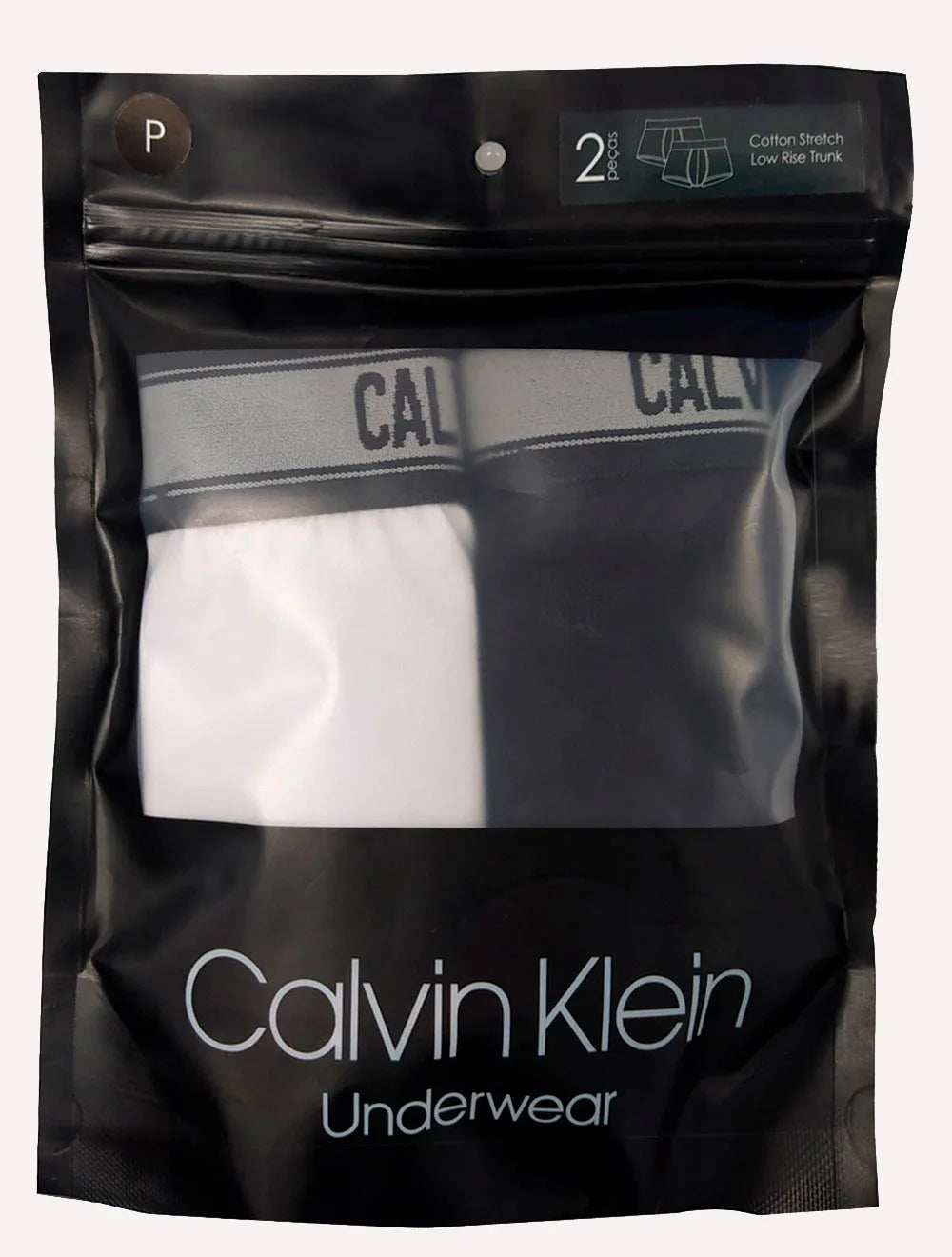 Cueca Calvin Klein Low Rise C11.09 BR00 Grey Branca e Preta Pack 2UN