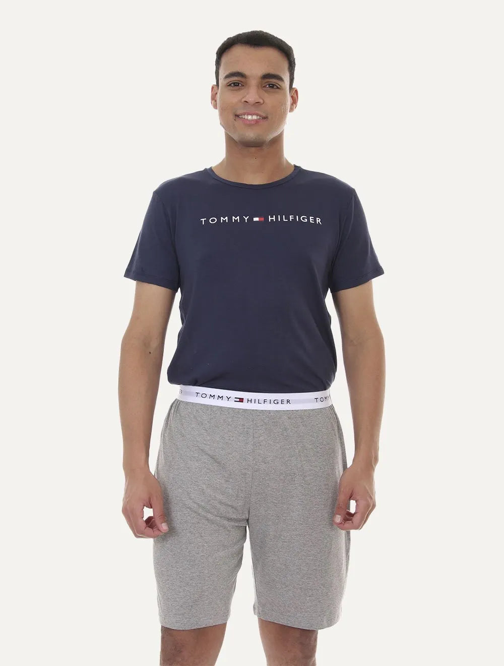 Pijama Tommy Hilfiger Masculino Manga Curta Short Essentials Set Marinho/Cinza