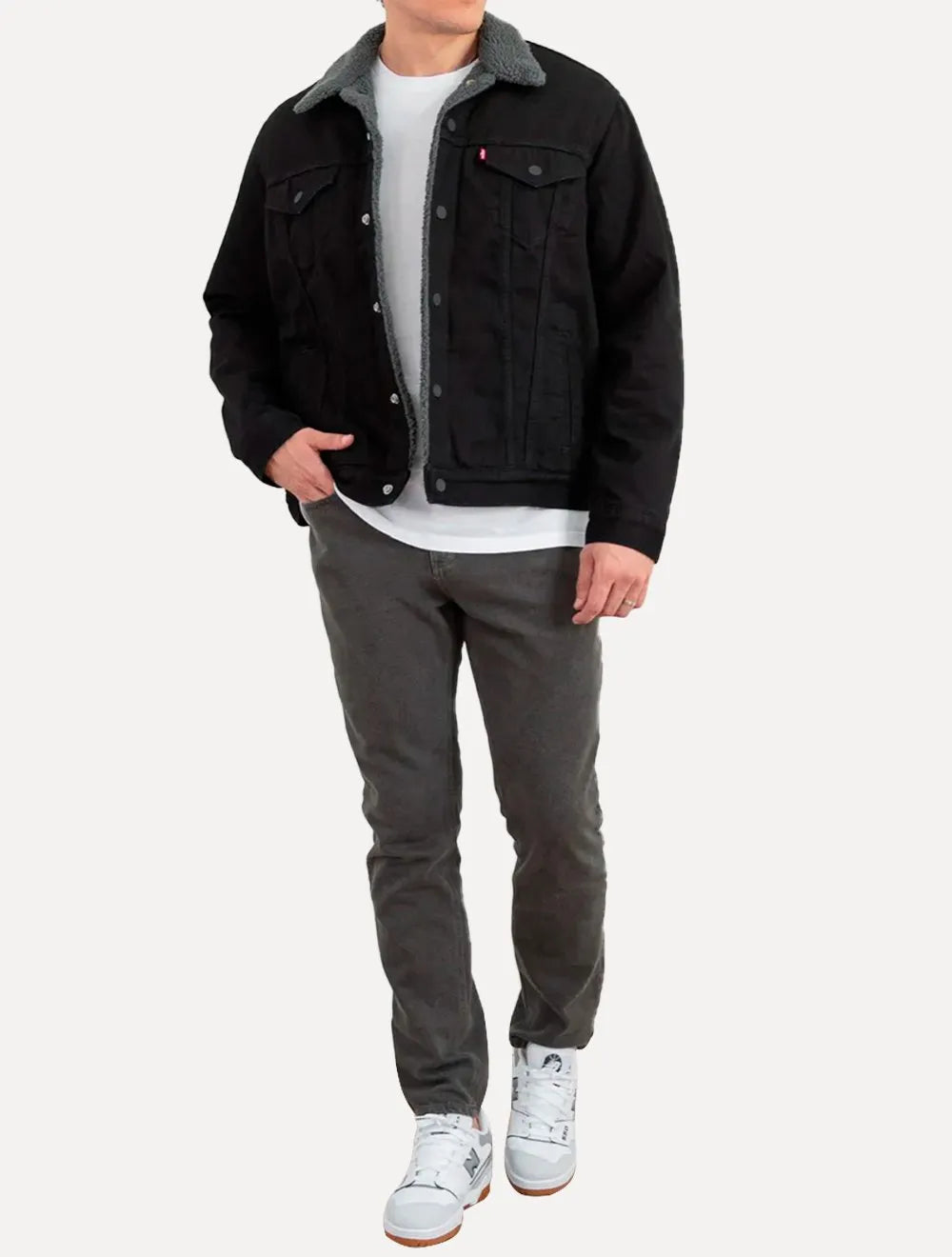 Jaqueta Jeans Levis Masculina Sherpa Trucker Preta