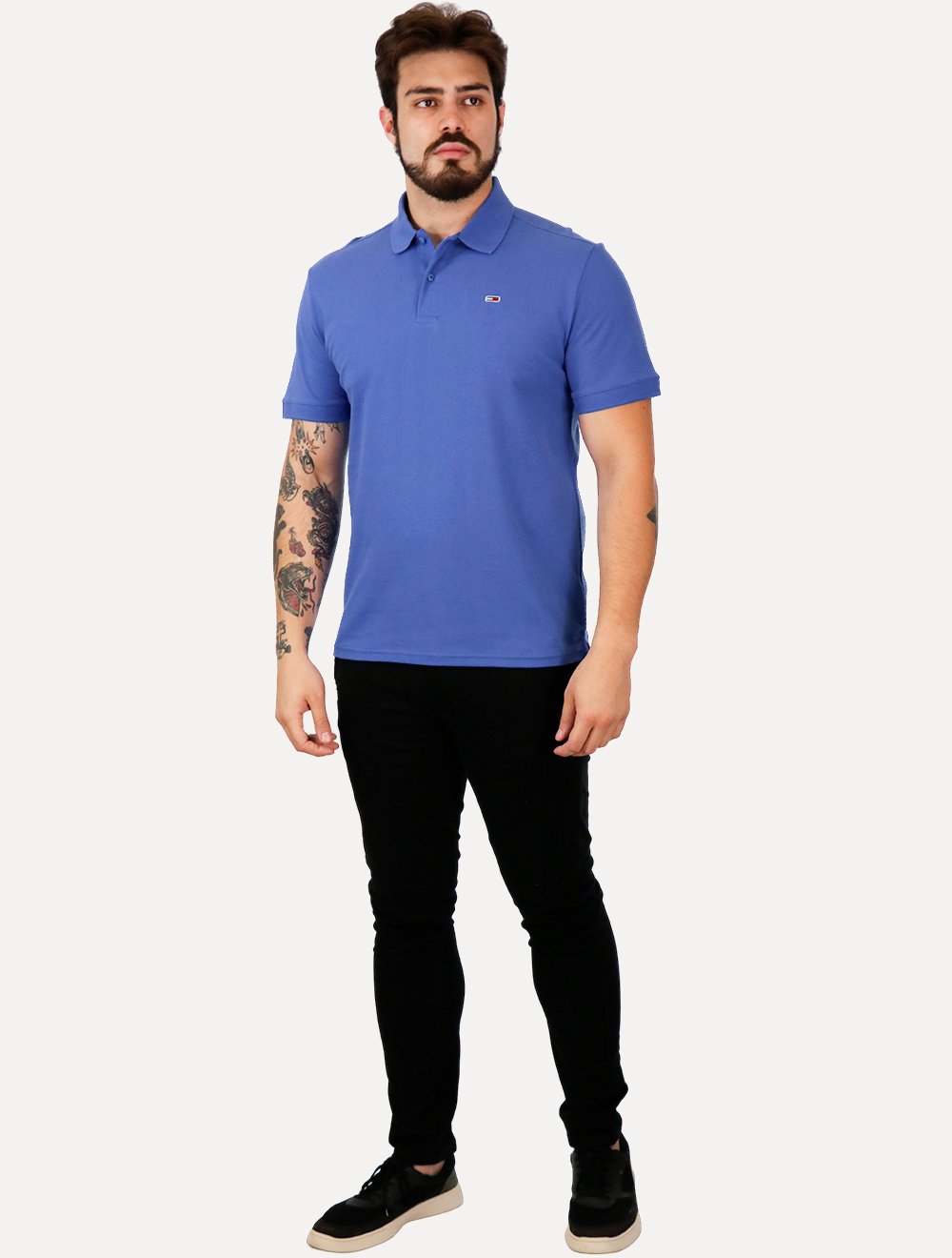 Polo Tommy Jeans Masculina Piquet Regular Placket Azul Royal