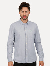 Camisa Tommy Jeans Masculina Regular Classic Oxford Pocket Azul Escuro