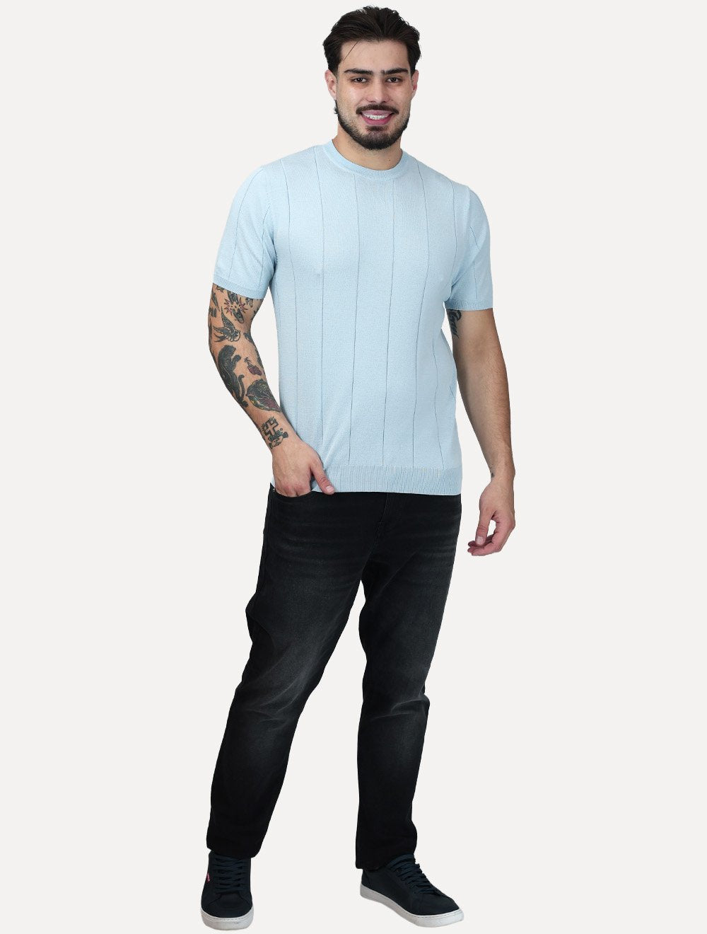 Camiseta Dixen Masculina Tricot Manga Curta Gola Careca Azul