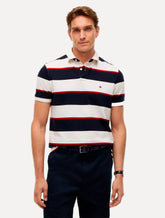 Polo Tommy Hilfiger Masculina Regular Piquet 1985 Striped Cáqui Claro/Marinho