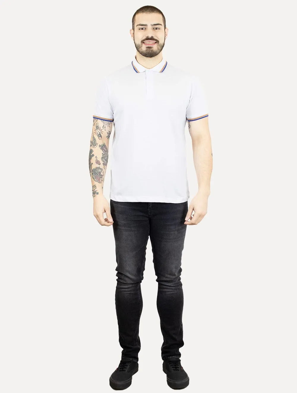 Polo Colcci Masculina Piquet Detalhe Listras Branca