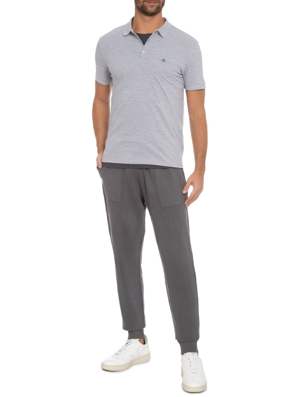 Polo Dudalina Masculina Essentials Extra Cotton Cinza Mescla