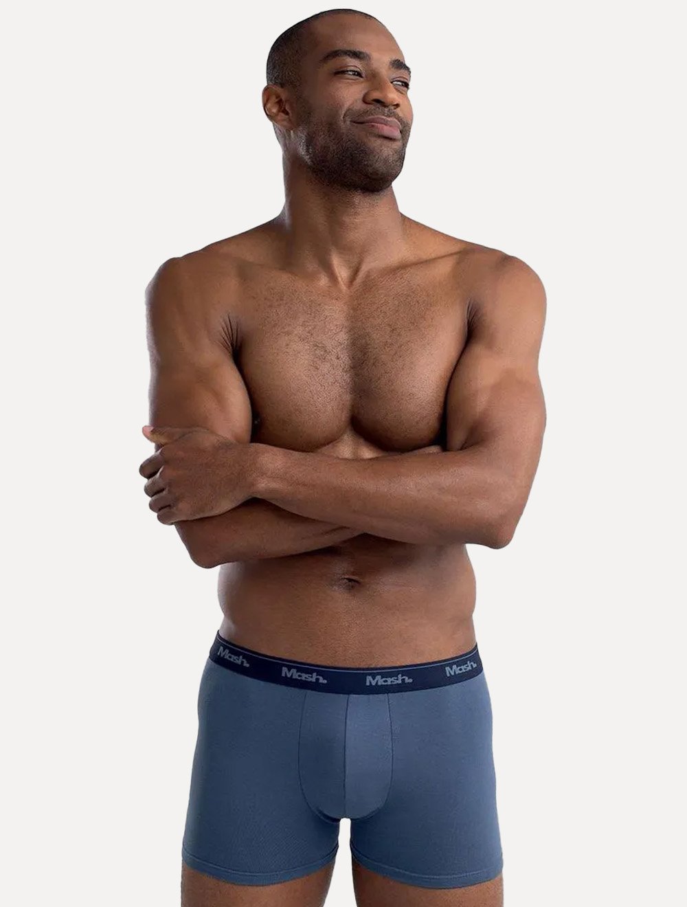 Cueca Mash Boxer Cotton Basic Azul Médio/ Cinza Mescla Pack 2UN