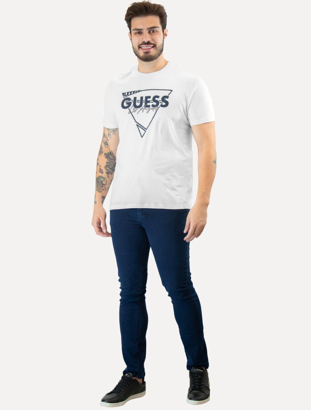 Camiseta Guess Masculina Triângulo Los Angeles Relevo Peito Branca