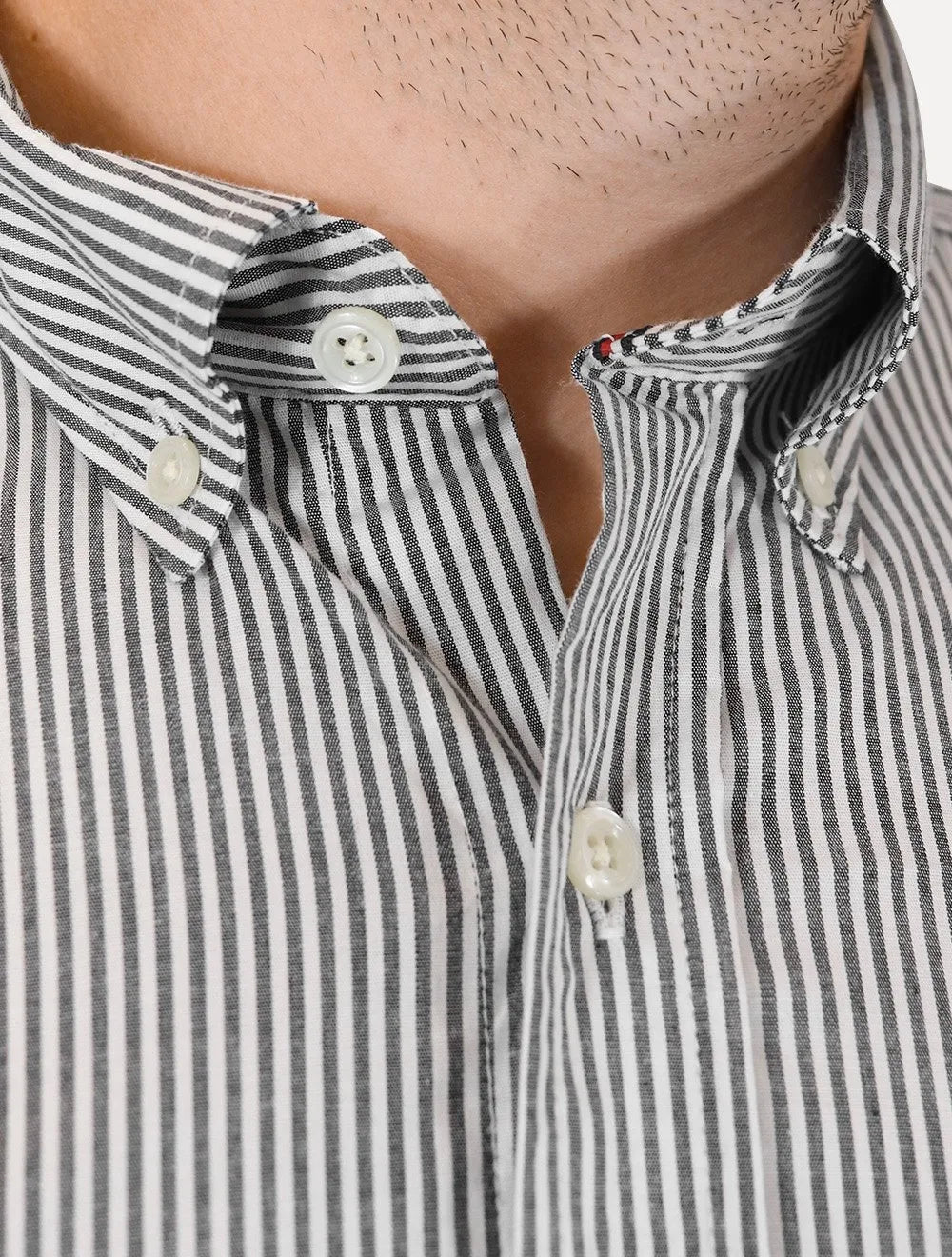 Camisa Tommy Hilfiger Masculina Regular Striped Poplin Preta