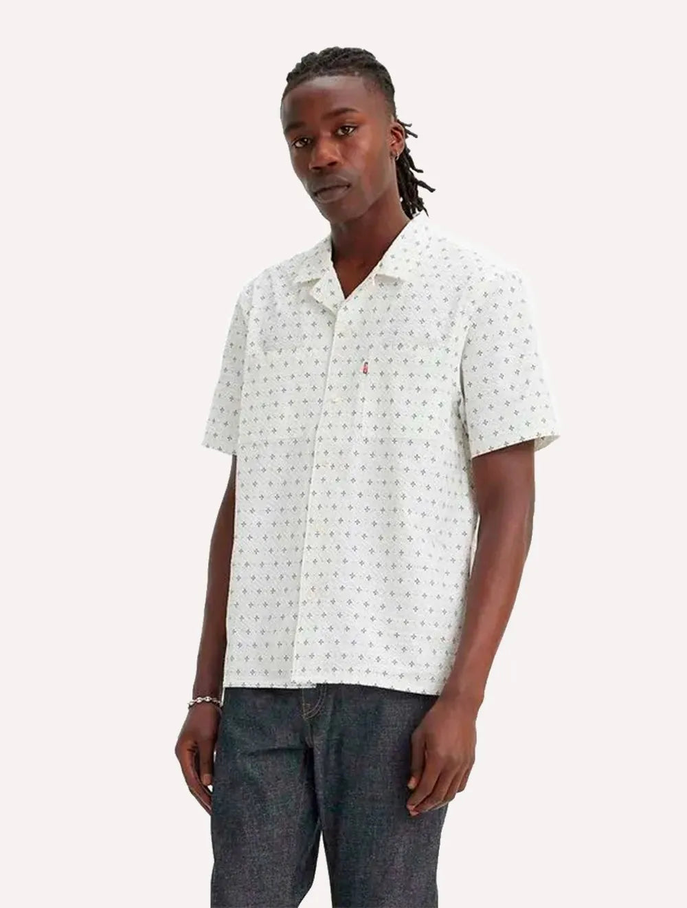 Camisa Levis Masculina Manga Curta Camp Texture Branca