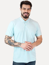 Polo Guess Masculina Piquet Silk Linear Light Friso Azul Claro