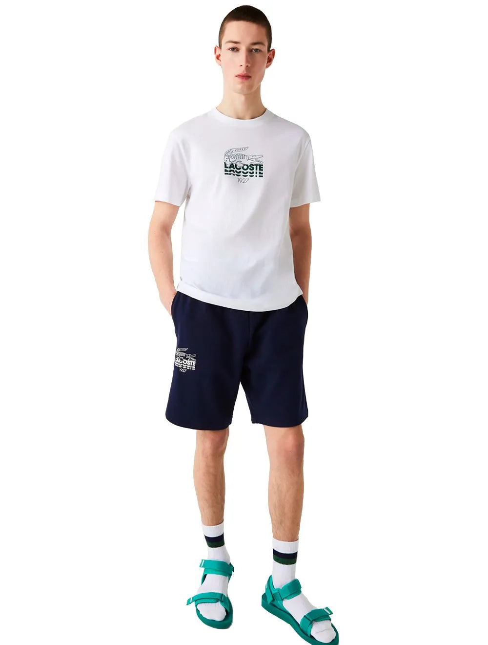 Bermuda Lacoste Moletom Masculina Croco Logo 1927 Azul Marinho