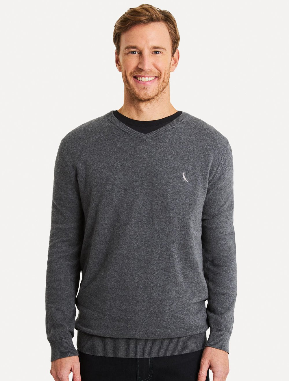 Suéter Reserva Masculino Tricot Basico Gola-V Cinza Mescla Escuro
