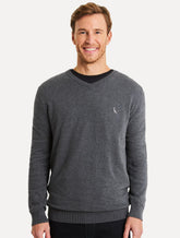 Suéter Reserva Masculino Tricot Basico Gola-V Cinza Mescla Escuro